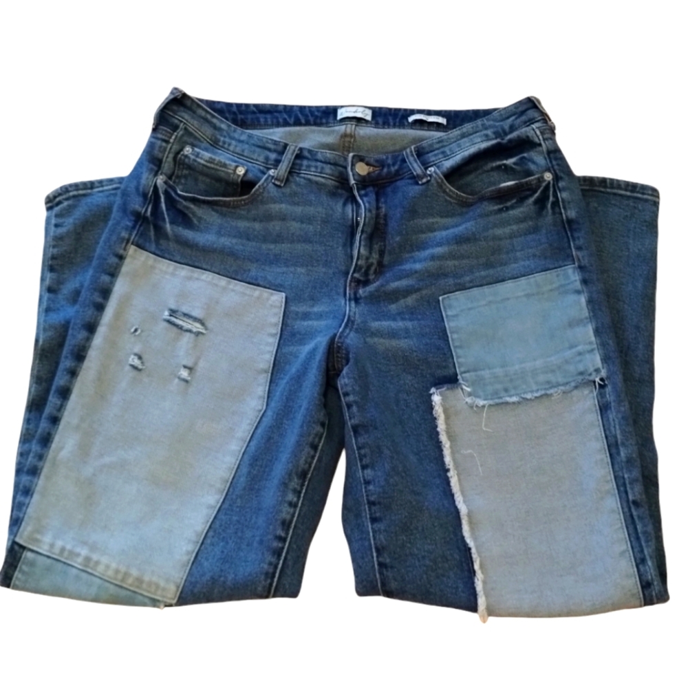 Wonderly Distressed Patchwork Slim Boyfriend Jeans Size 14